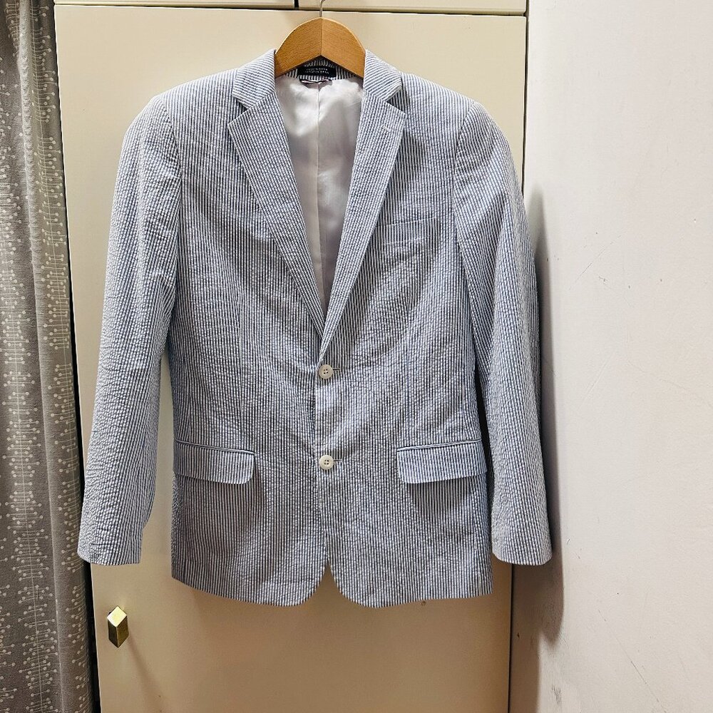 Tommy Hilfiger BOY Cotton Seersucker Spring Jacket Blue and White Size : 16